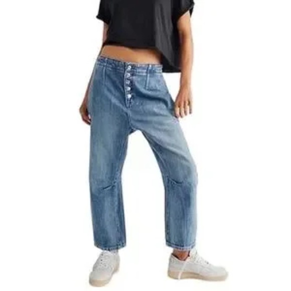 Free People We The Free Osaka Relaxed Low Slung Slouchy Tapered Cropped Jeans - Picture 3 of 6